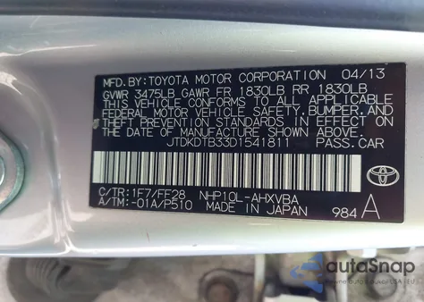 2013 Toyota Prius C Two z USA, uszkodzony, nr VIN JTDKDTB33D1541811